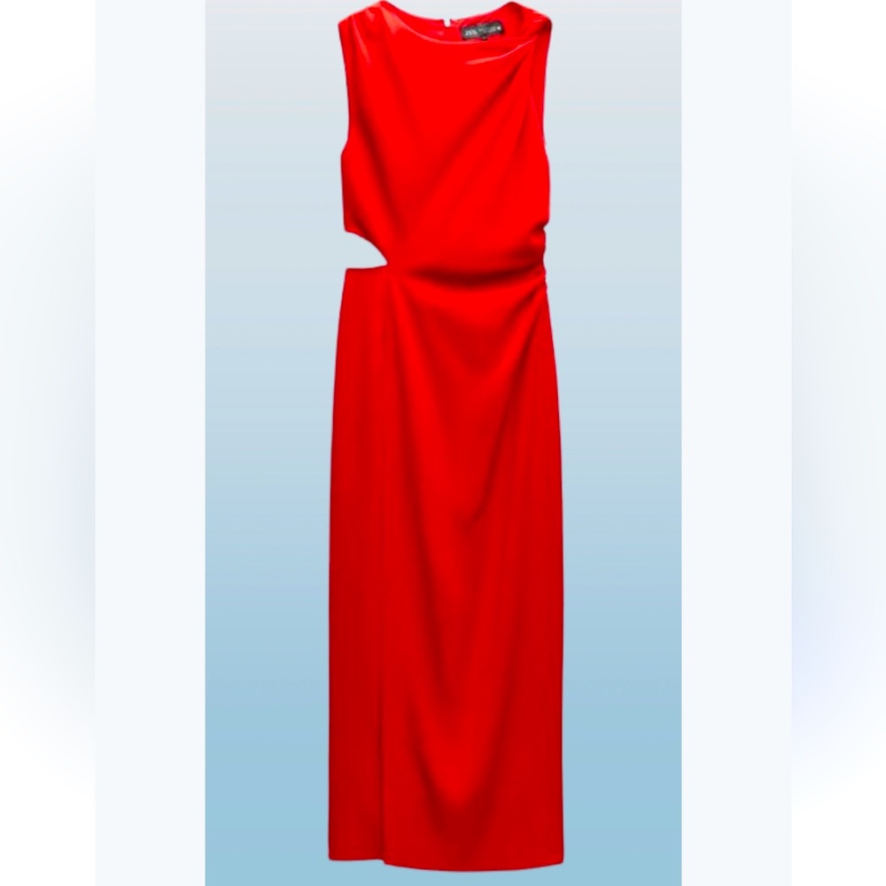 Zara Red Cutout Ruched Dress Size Medium